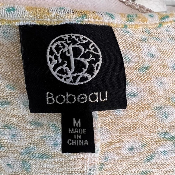Bobeau size medium yellow ditsy print floral top, faux layers. Lightweight #1397 - Picture 7 of 9